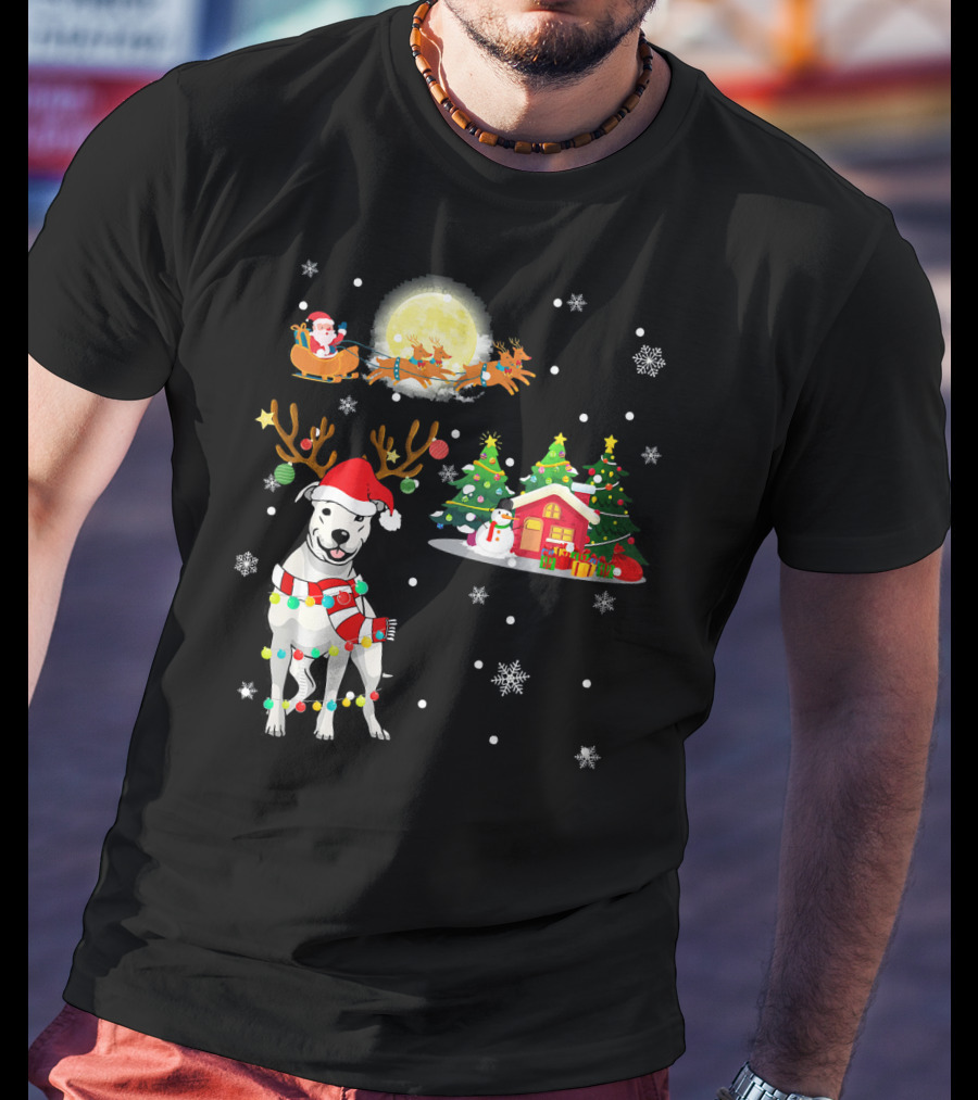 Santa's Sleigh And Festive Dogo Argentino Christmas Wonderland T-Shirt