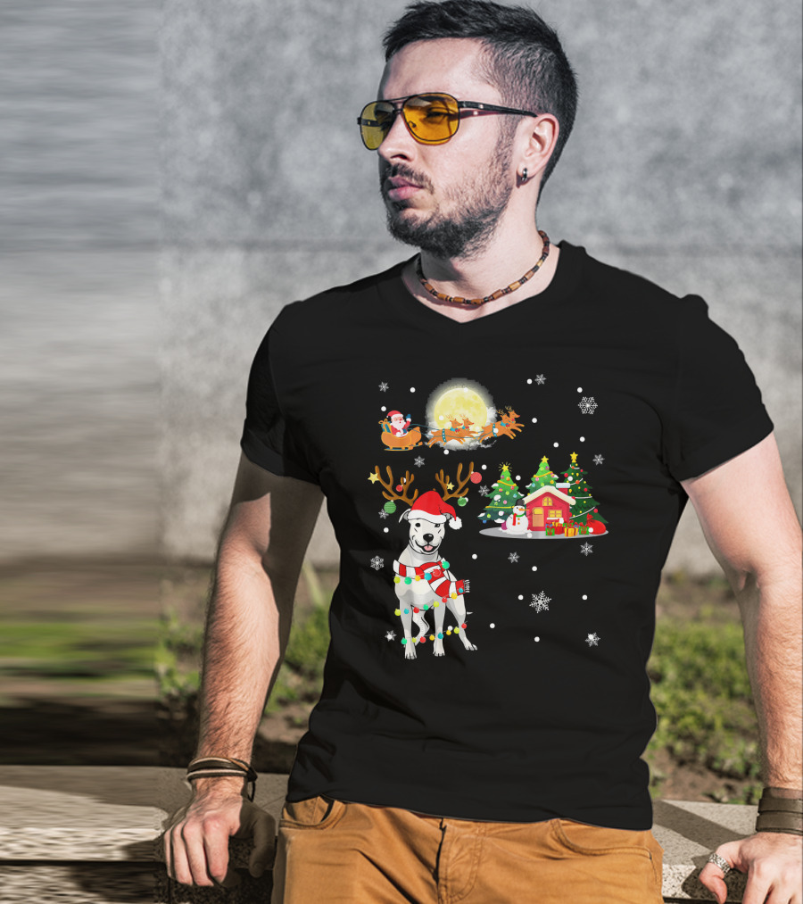 Santa's Sleigh And Festive Dogo Argentino Christmas Wonderland T-Shirt