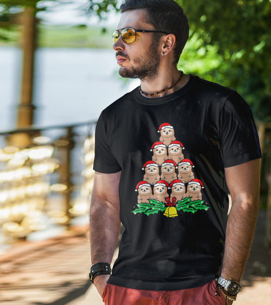 Christmas Tree Of Santa Hat Sloths For Xmas Lovers T-Shirt