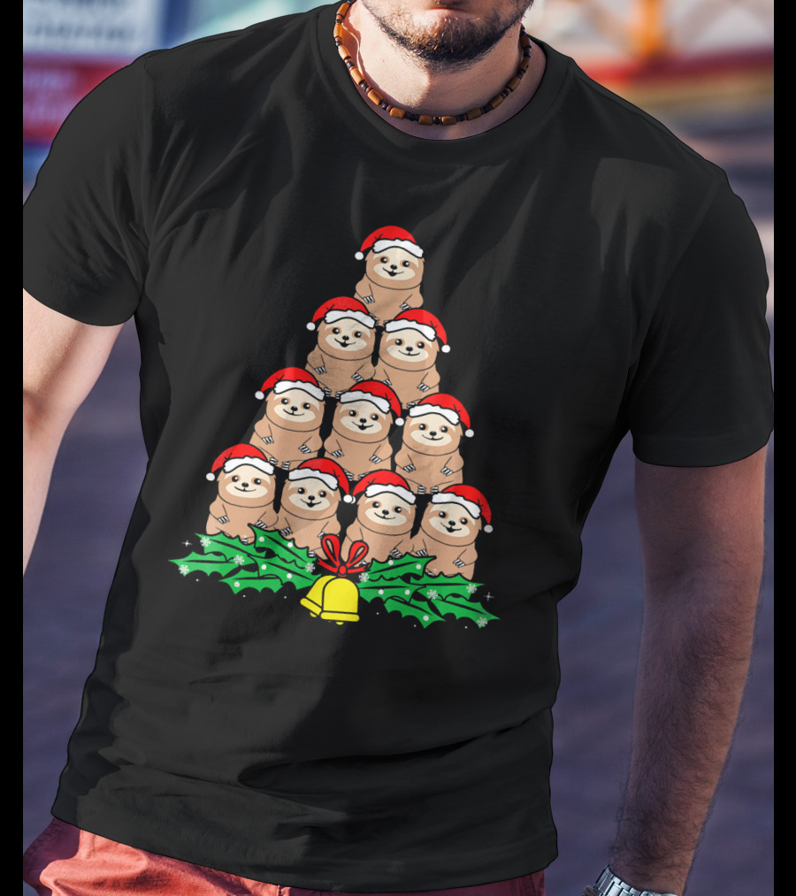 Christmas Tree Of Santa Hat Sloths For Xmas Lovers T-Shirt