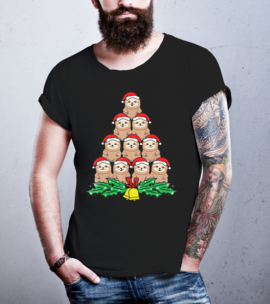 Christmas Tree Of Santa Hat Sloths For Xmas Lovers T-Shirt