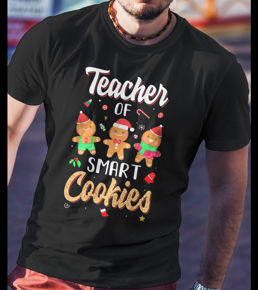 Teacher Of Smart Cookies Christmas Gingerbread Fun T-Shirt