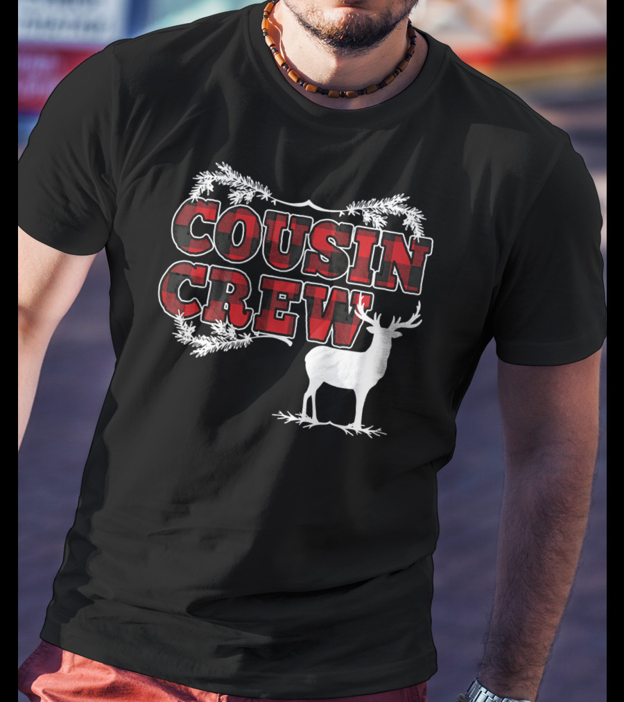 Cousin Crew Plaid Deer Antlers Holiday T-Shirt