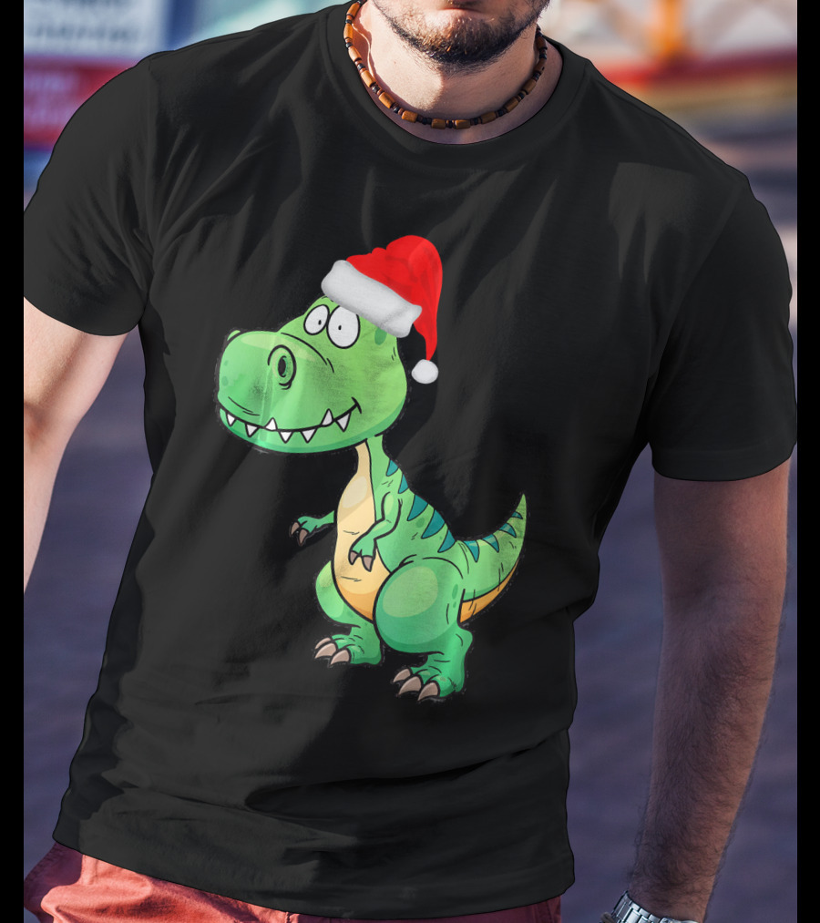 Santa Dinosaur Christmas T-Rex With Santa Hat T-Shirt