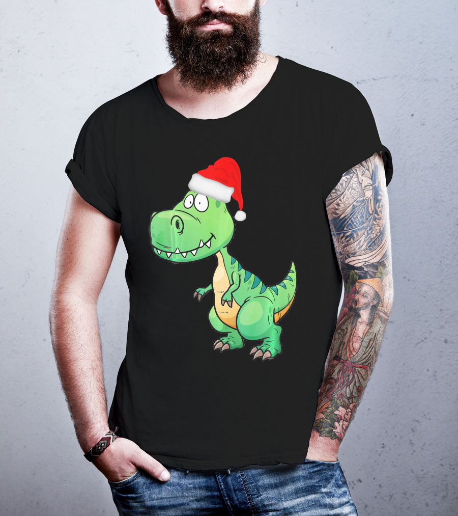 Santa Dinosaur Christmas T-Rex With Santa Hat T-Shirt