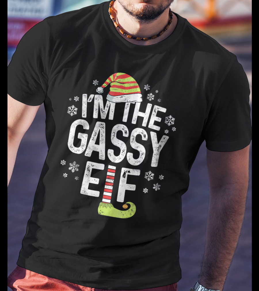 I'm The Gassy Elf Christmas Hat And Shoe With Snowflakes T-Shirt