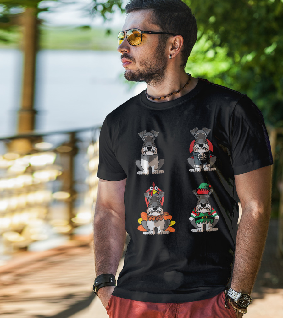 Miniature Schnauzer Seasons Halloween Thanksgiving Christmas Outfits T-Shirt