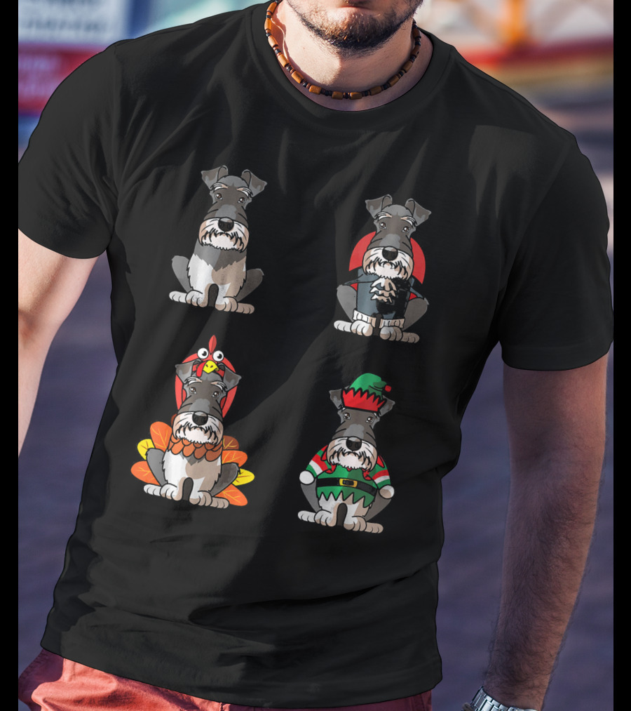 Miniature Schnauzer Seasons Halloween Thanksgiving Christmas Outfits T-Shirt