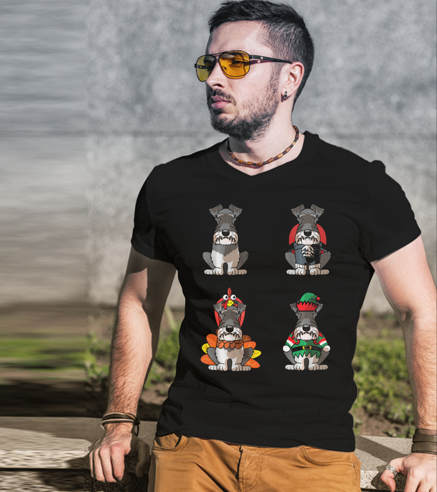 Miniature Schnauzer Seasons Halloween Thanksgiving Christmas Outfits T-Shirt