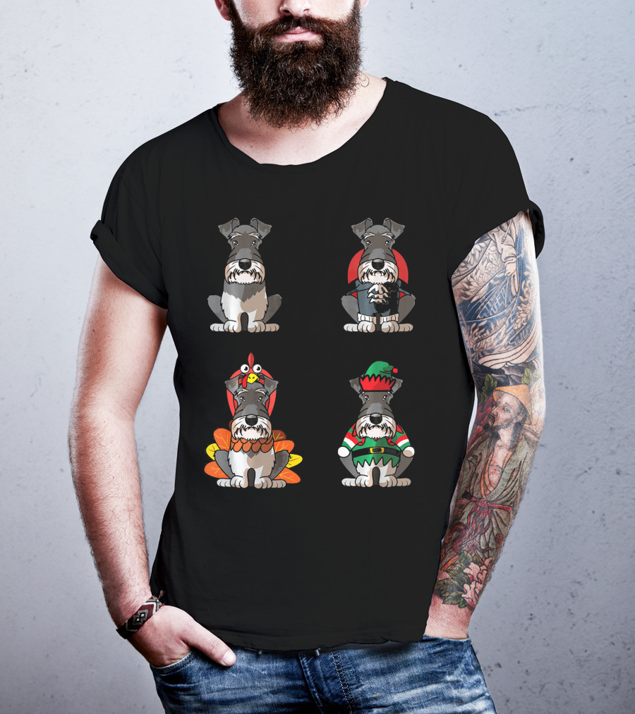 Miniature Schnauzer Seasons Halloween Thanksgiving Christmas Outfits T-Shirt