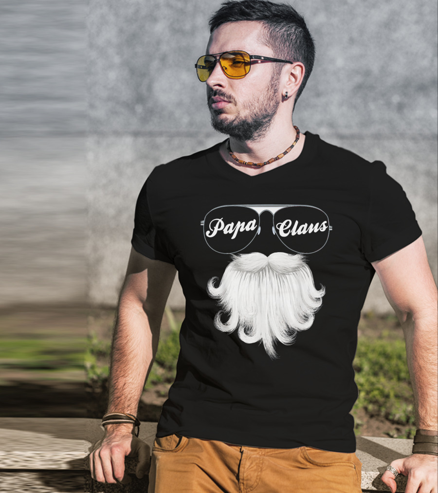 Papa Claus Funny Grandpa Dad Granda Sunglasses Beard T-Shirt
