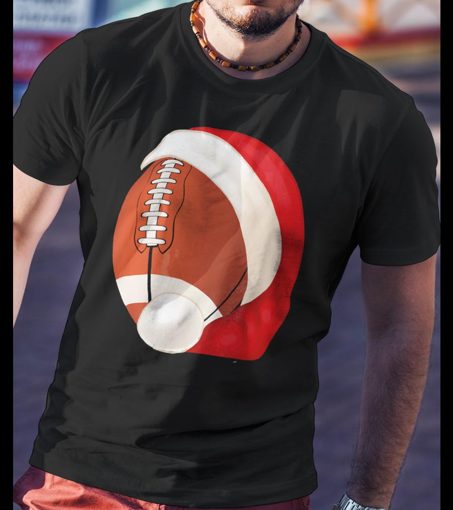 American Football Santa Hat Christmas T-Shirt