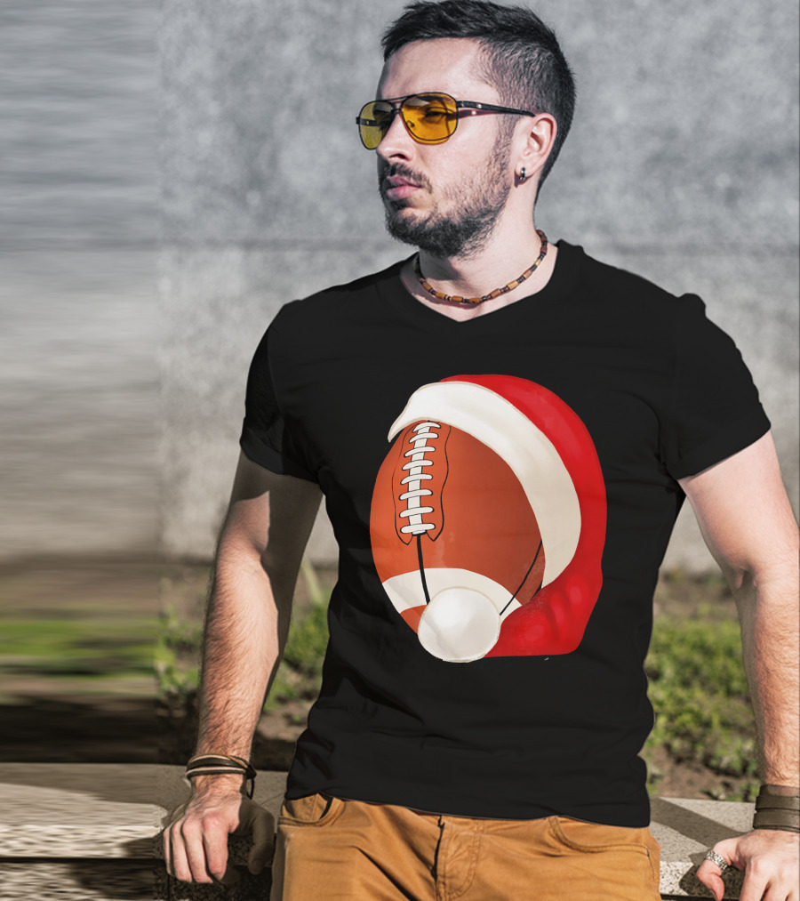 American Football Santa Hat Christmas T-Shirt