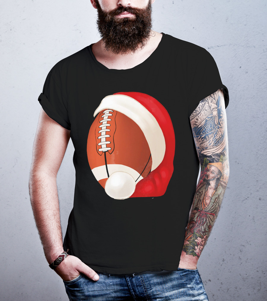 American Football Santa Hat Christmas T-Shirt