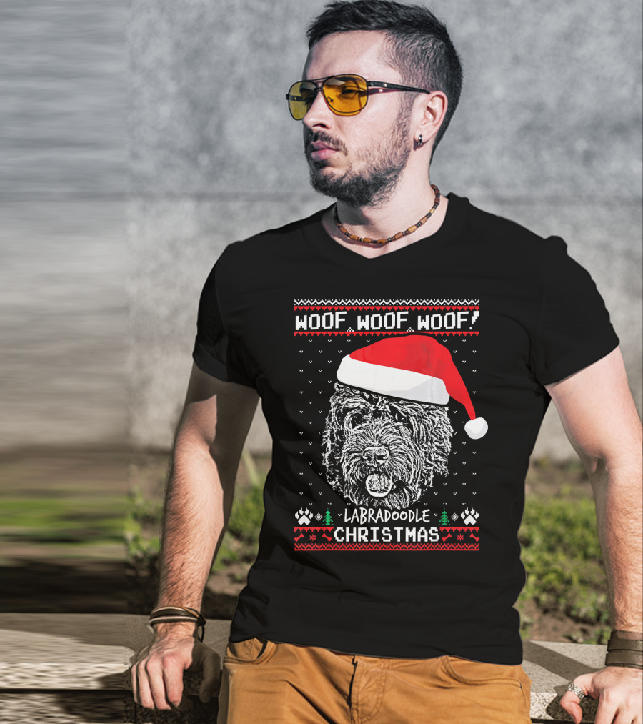 Woof Woof Woof Labradoodle Christmas T-Shirt