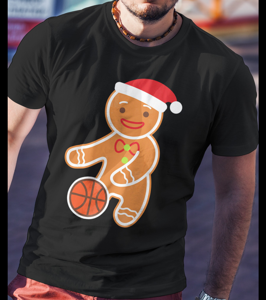 Basketball Gingerbread Player Santa Hat Gingerbread Man T-Shirt