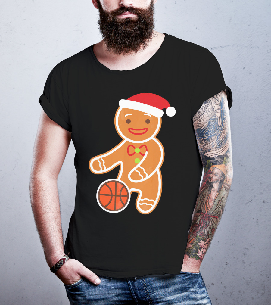 Basketball Gingerbread Player Santa Hat Gingerbread Man T-Shirt