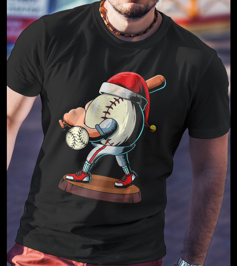 Christmas Baseball Batter Santa With Red Shoes And Bat T-Shirt