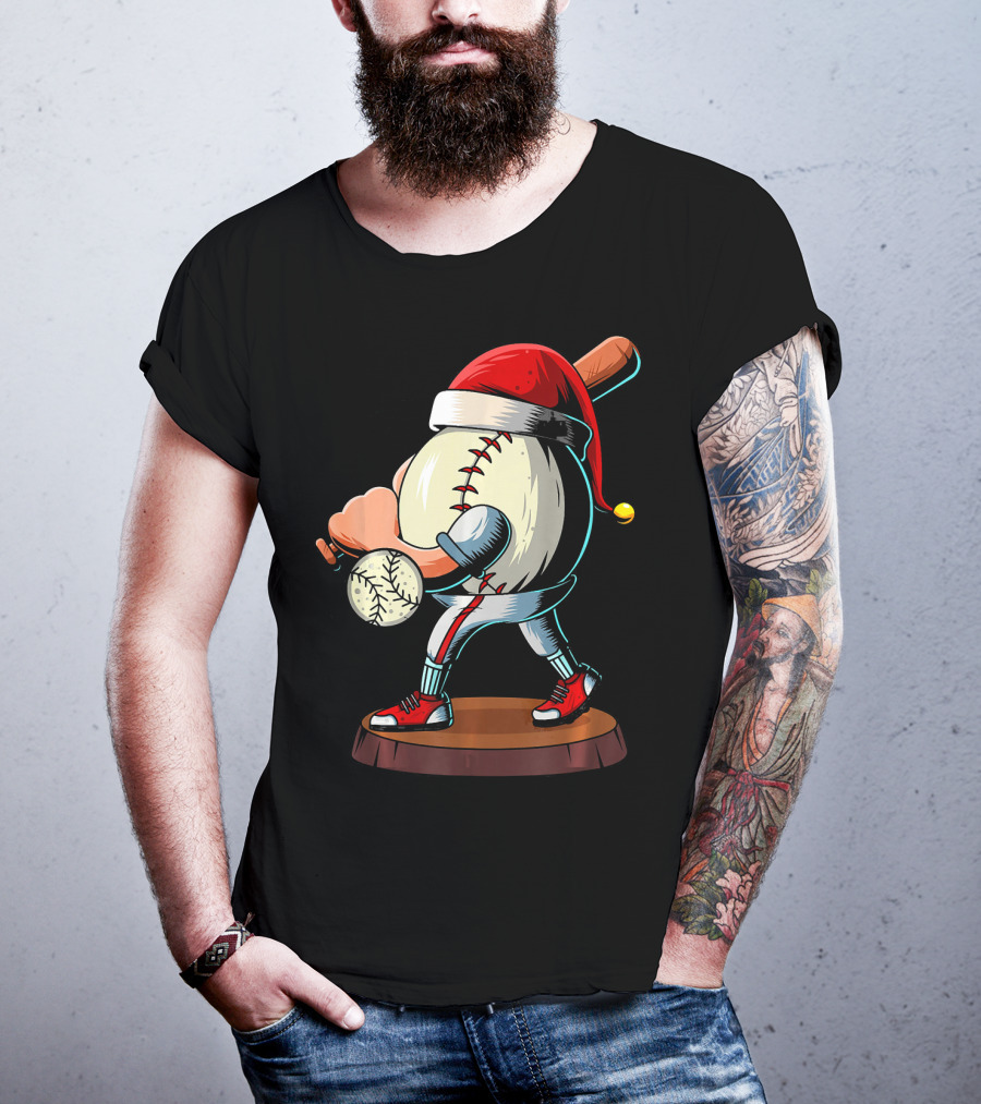 Christmas Baseball Batter Santa With Red Shoes And Bat T-Shirt