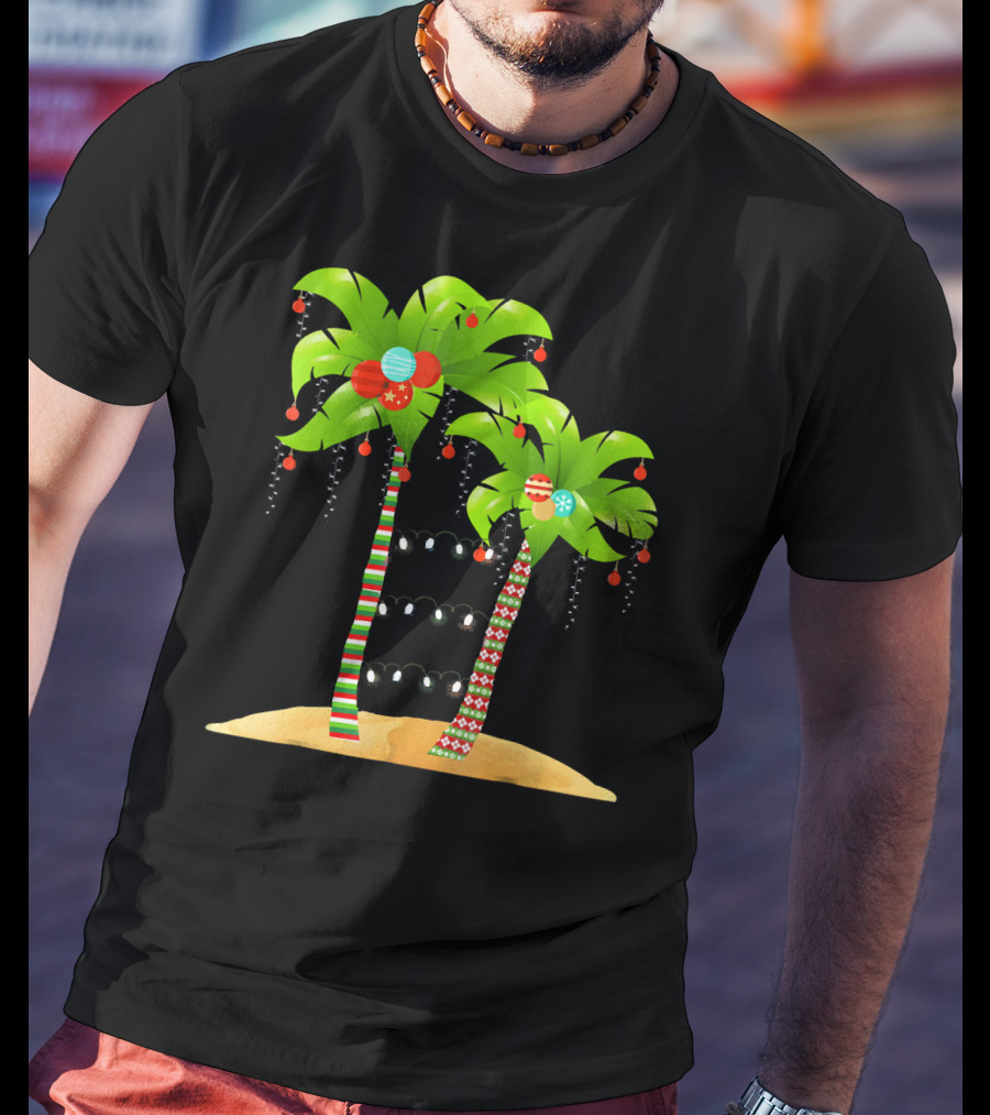 Christmas Tree Palm Mele Kalikimaka Palm Trees With Ornaments And Lights T-Shirt