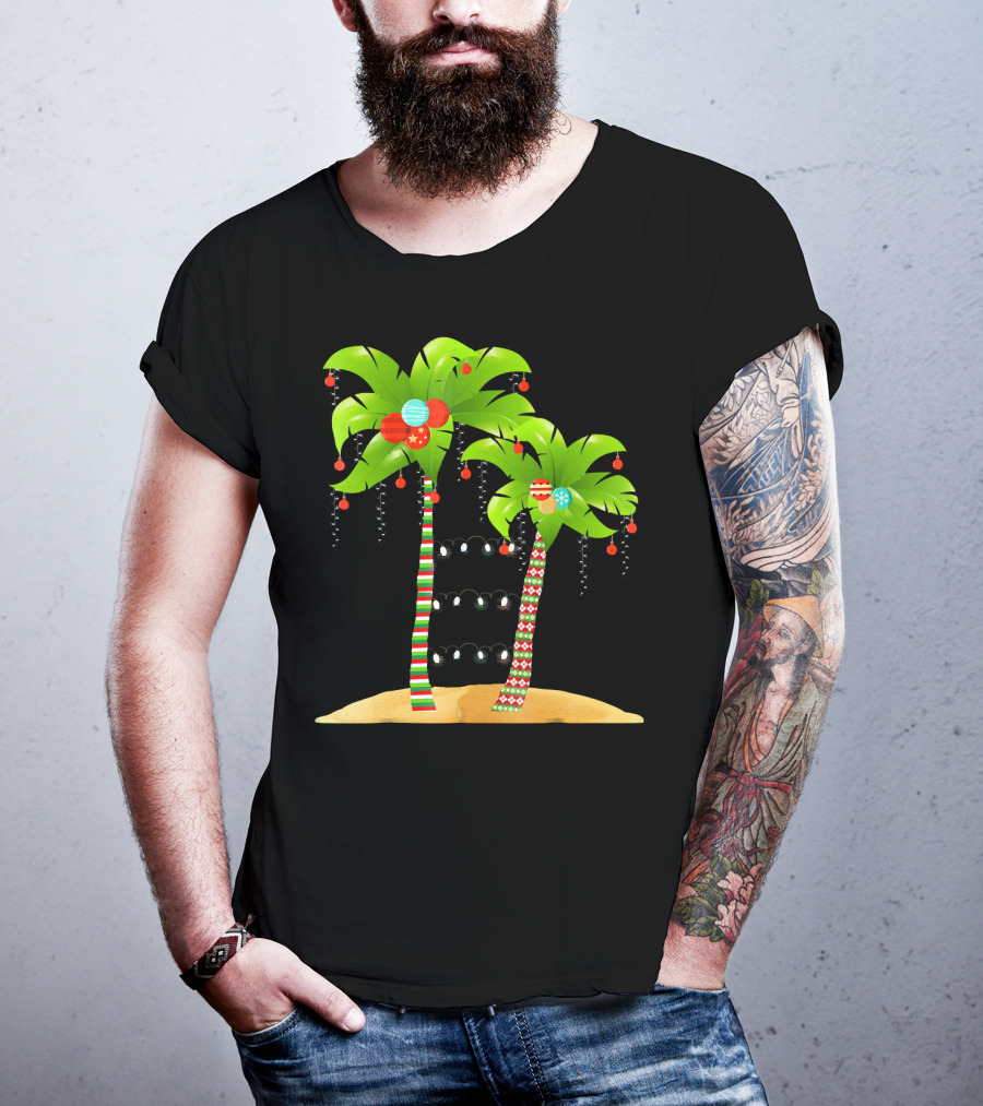 Christmas Tree Palm Mele Kalikimaka Palm Trees With Ornaments And Lights T-Shirt
