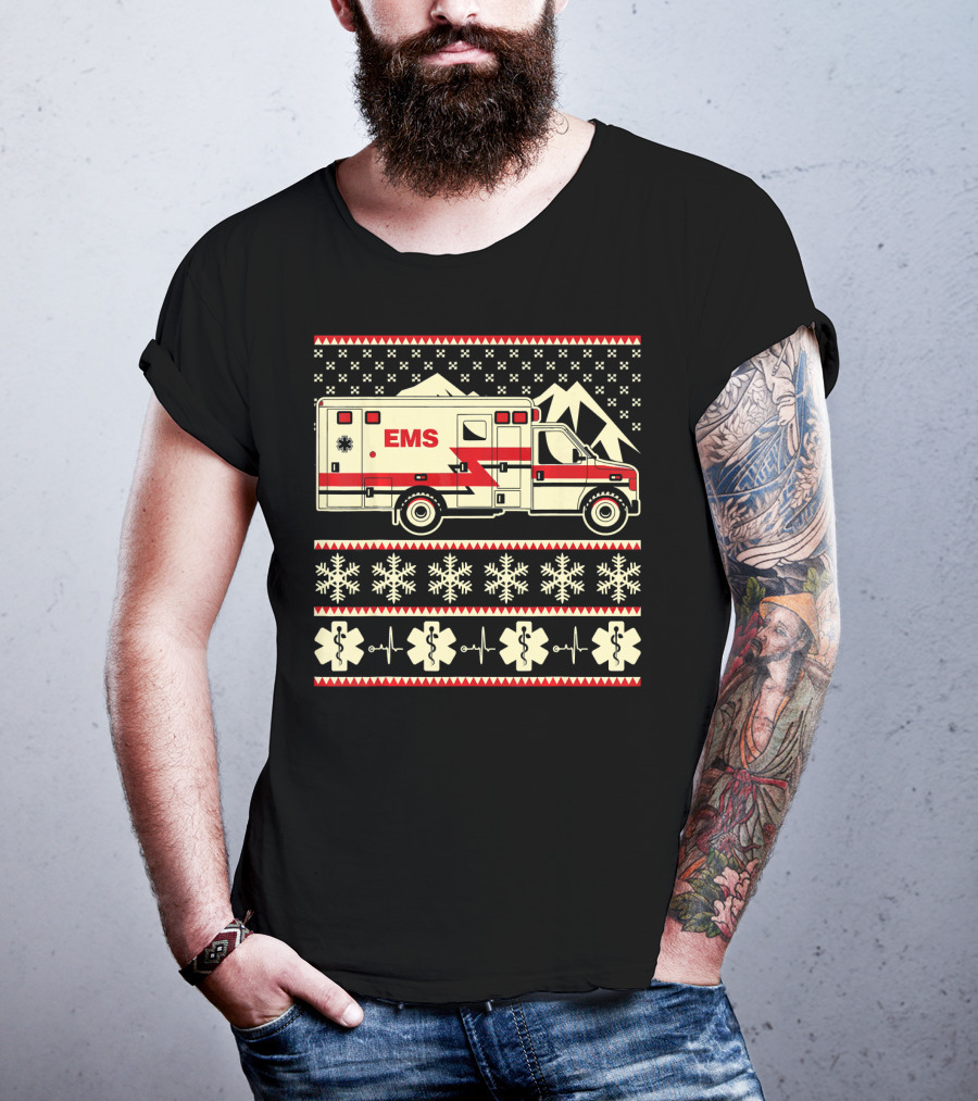 EMS Christmas Ambulance Ugly Sweater Snowflake T-Shirt