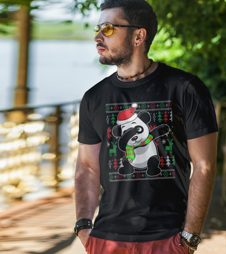 Ugly Christmas Sweater With Dabbing Santa Panda And Festive T-Shirt