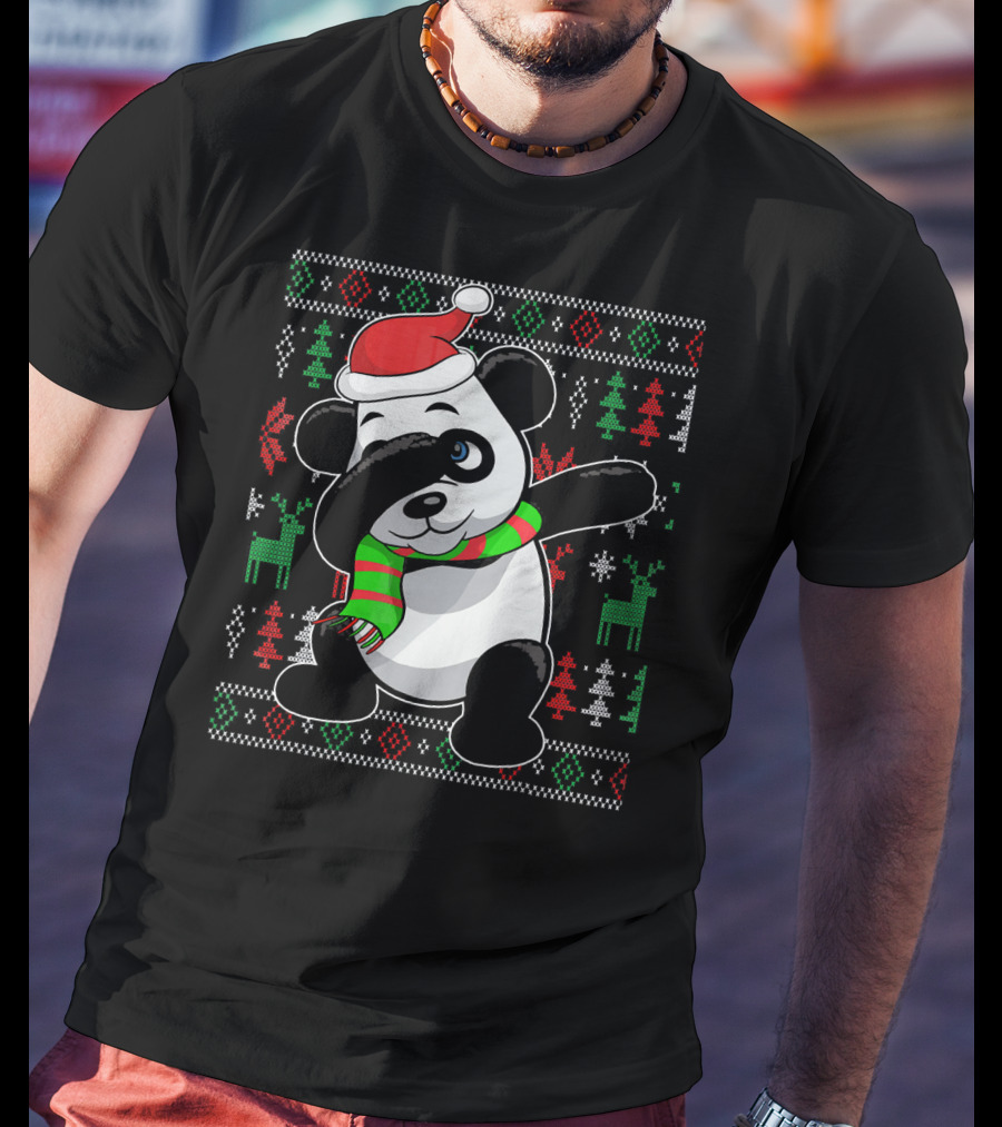 Ugly Christmas Sweater With Dabbing Santa Panda And Festive T-Shirt