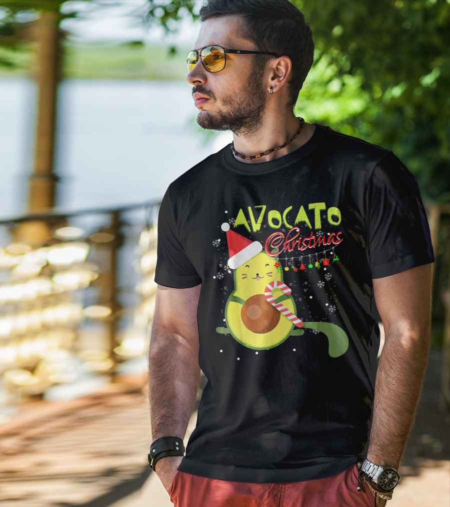 Avocato Christmas Funny Cute Cat Avocado Vegan T-Shirt