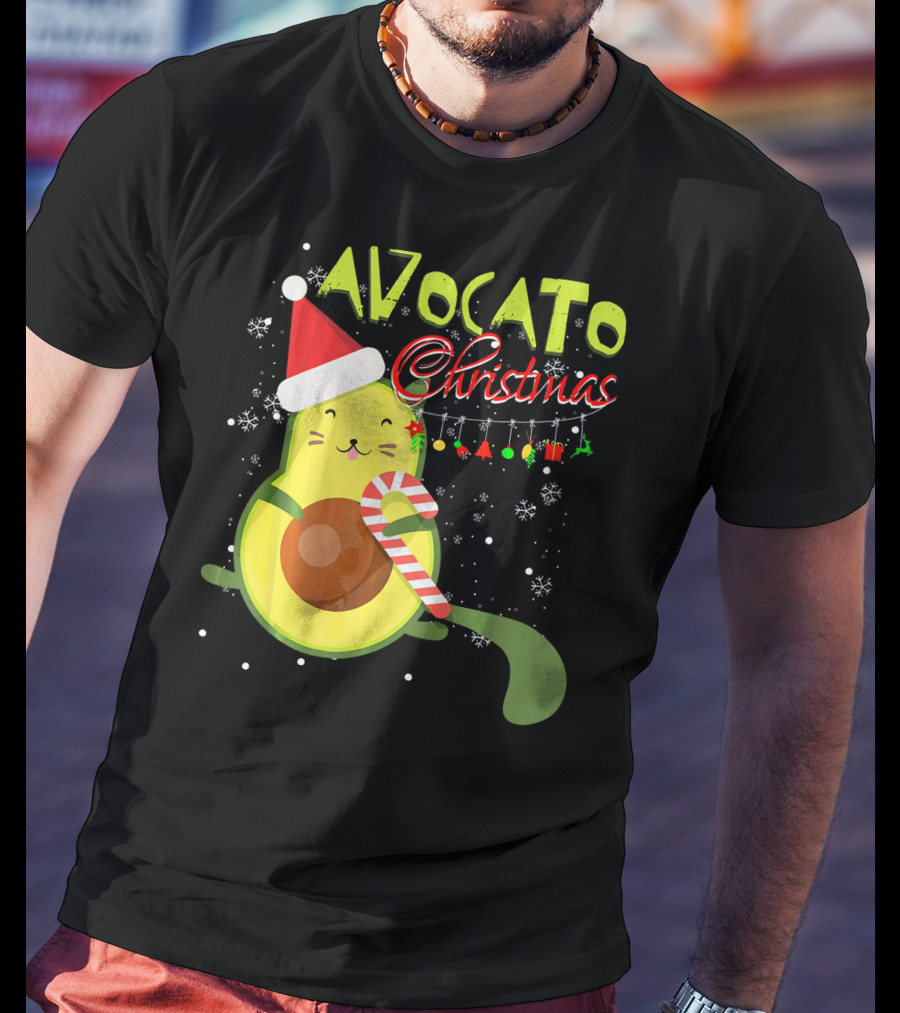 Avocato Christmas Funny Cute Cat Avocado Vegan T-Shirt