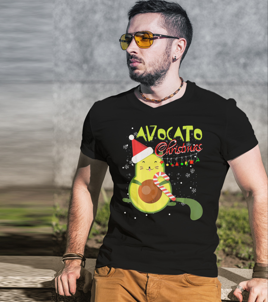 Avocato Christmas Funny Cute Cat Avocado Vegan T-Shirt