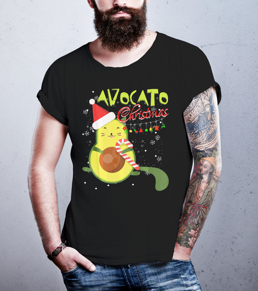 Avocato Christmas Funny Cute Cat Avocado Vegan T-Shirt