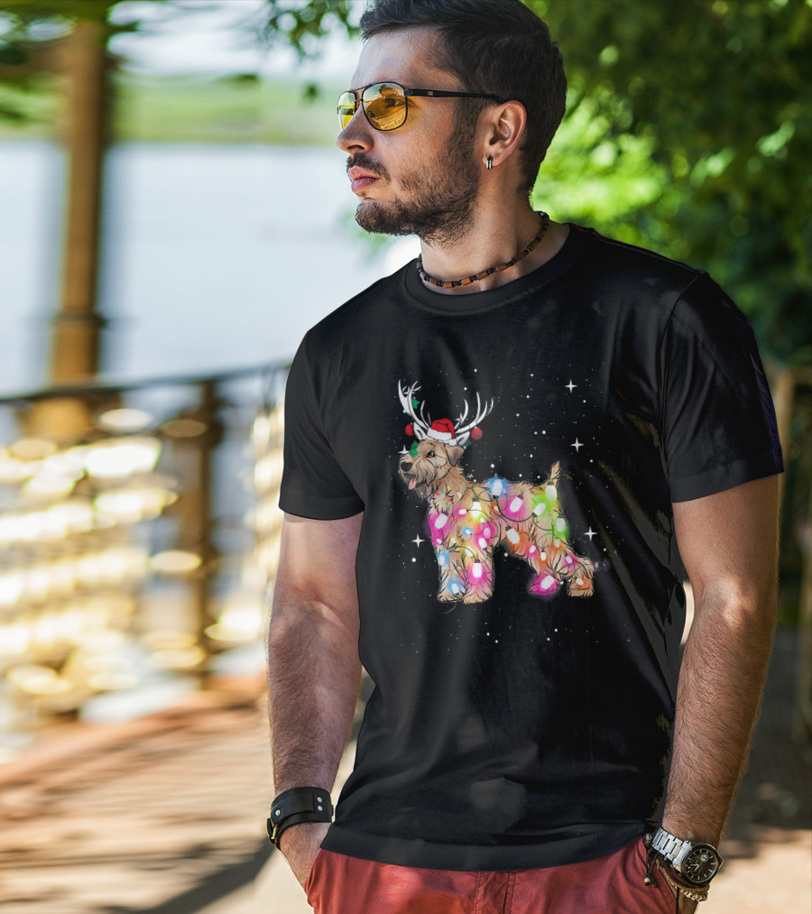 Christmas Lights Soft Coated Wheaten Terrier Santa Hat Antlers Snowflakes T-Shirt
