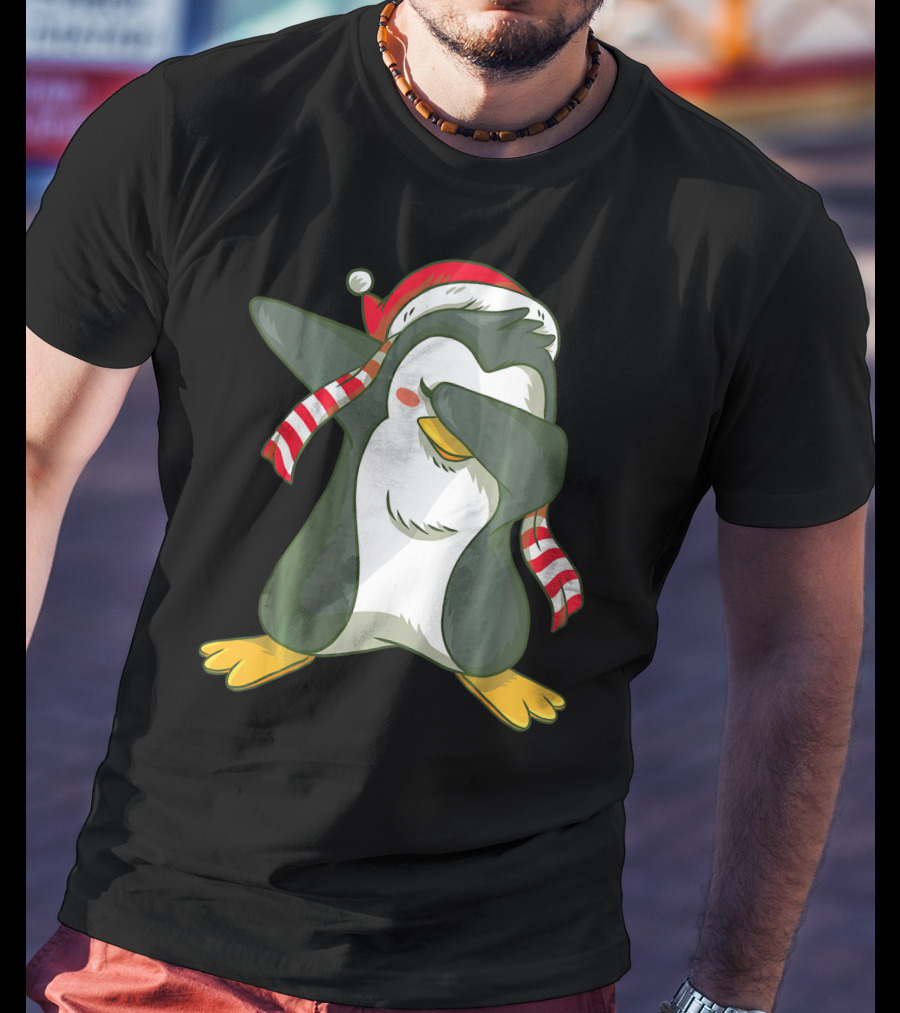 Dabbing Penguin Dab Dance Santa Hat Christmas T-Shirt