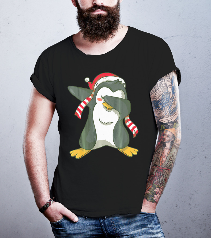 Dabbing Penguin Dab Dance Santa Hat Christmas T-Shirt