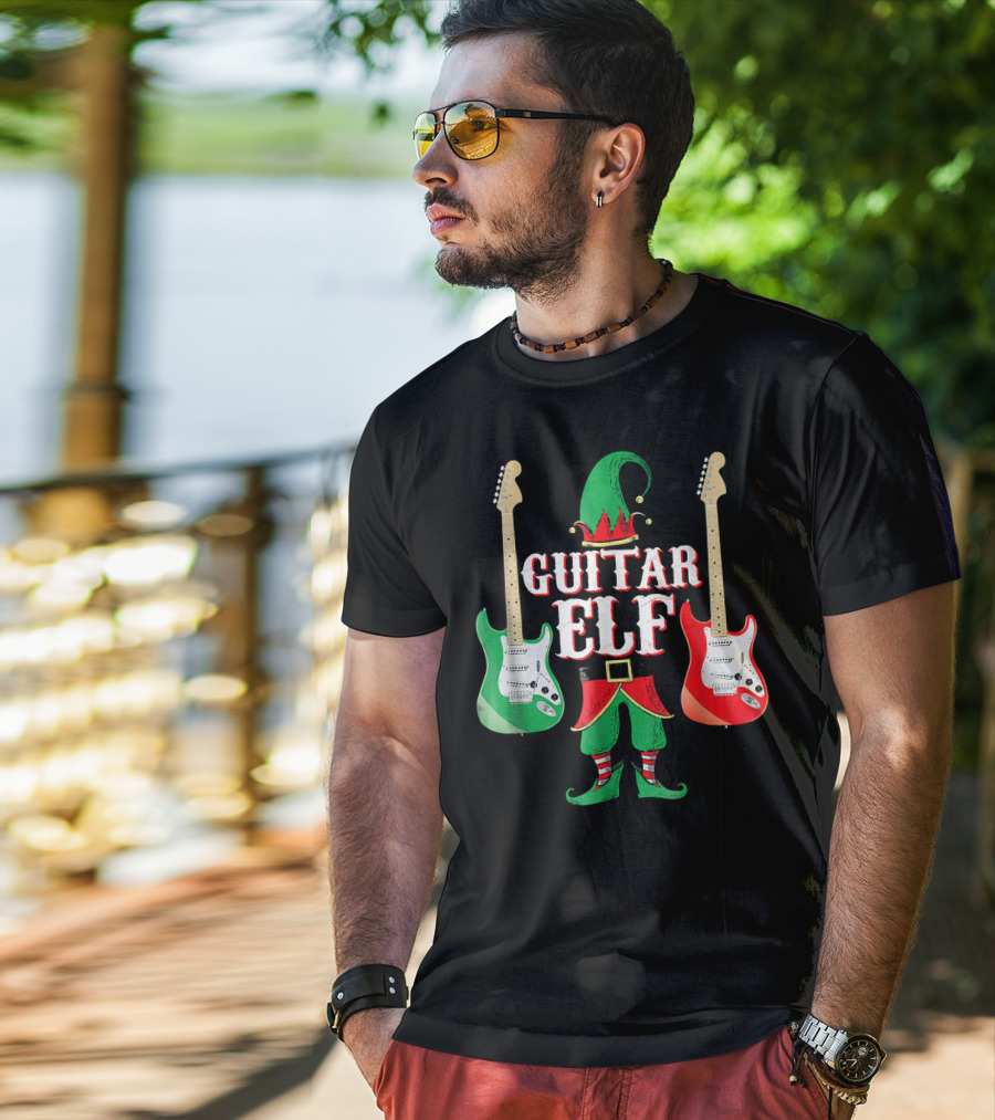 Guitar Elf With Red And Green Electric Guitars T-Shirt