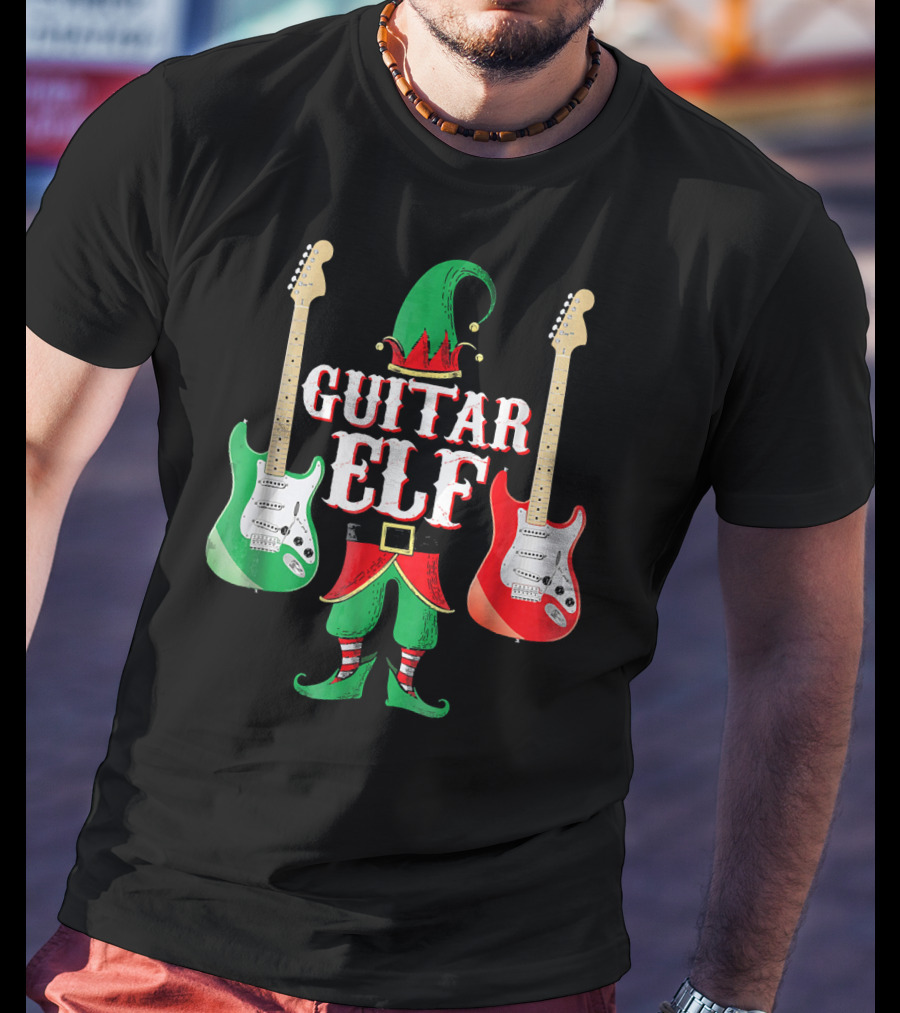 Guitar Elf With Red And Green Electric Guitars T-Shirt