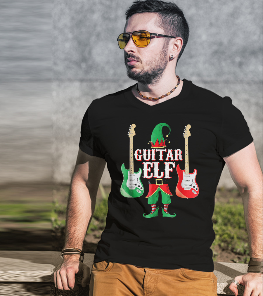 Guitar Elf With Red And Green Electric Guitars T-Shirt