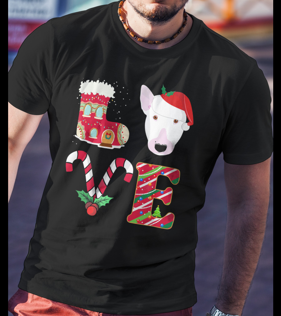 I Love My Bull Terrier Holiday Christmas T-Shirt