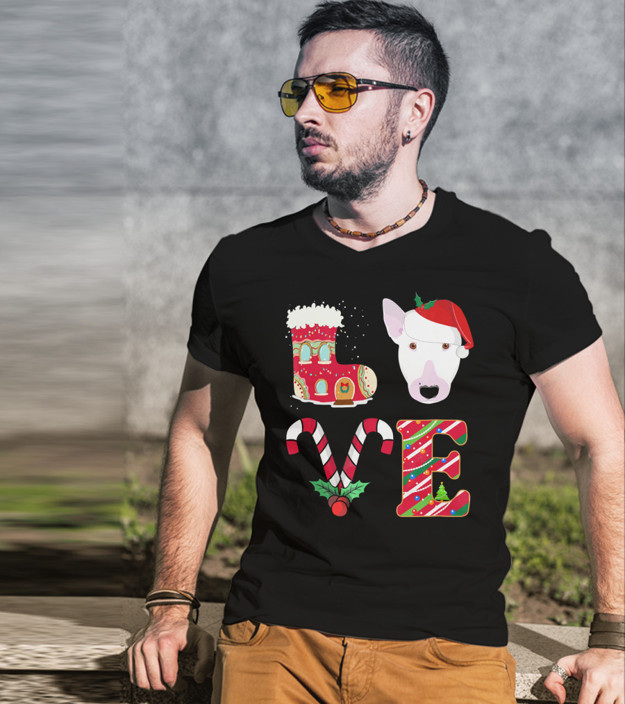 I Love My Bull Terrier Holiday Christmas T-Shirt