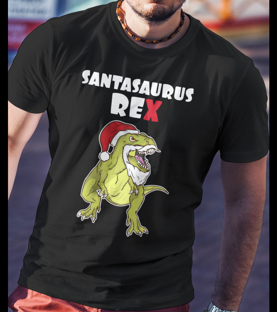 Santasaurus Rex Christmas Dinosaur Santa T-Shirt