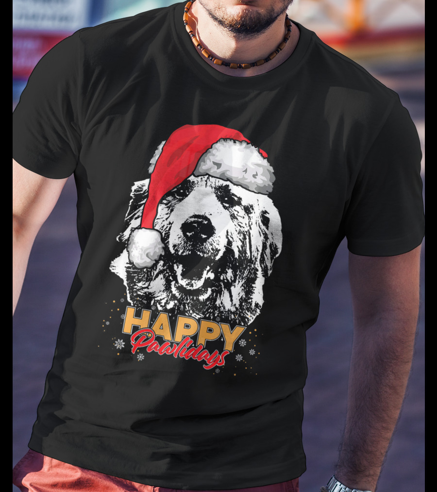 Happy Pawlidays Funny Christmas Great Pyrenees Santa Hat T-Shirt