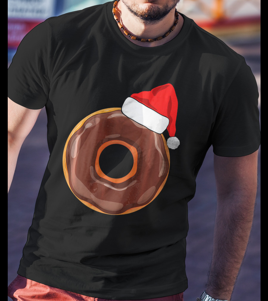 Chocolate Donut Santa Hat Matching Chris Christmas T-Shirt