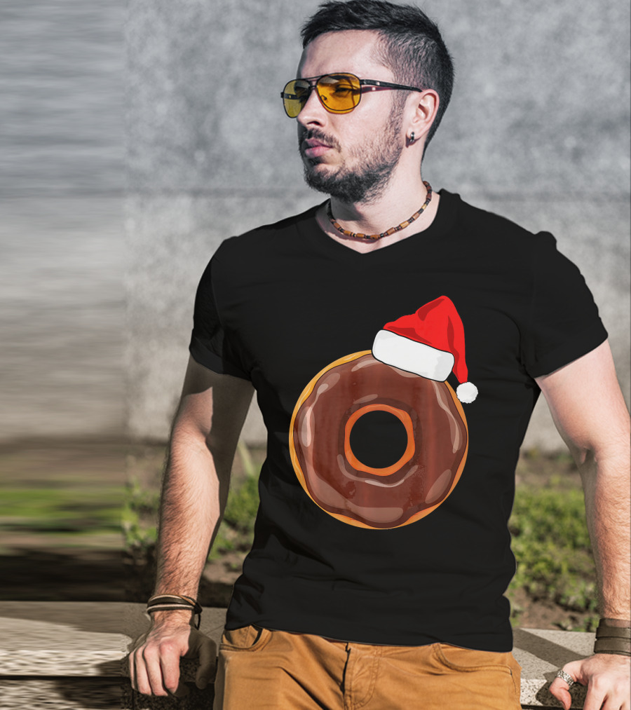 Chocolate Donut Santa Hat Matching Chris Christmas T-Shirt