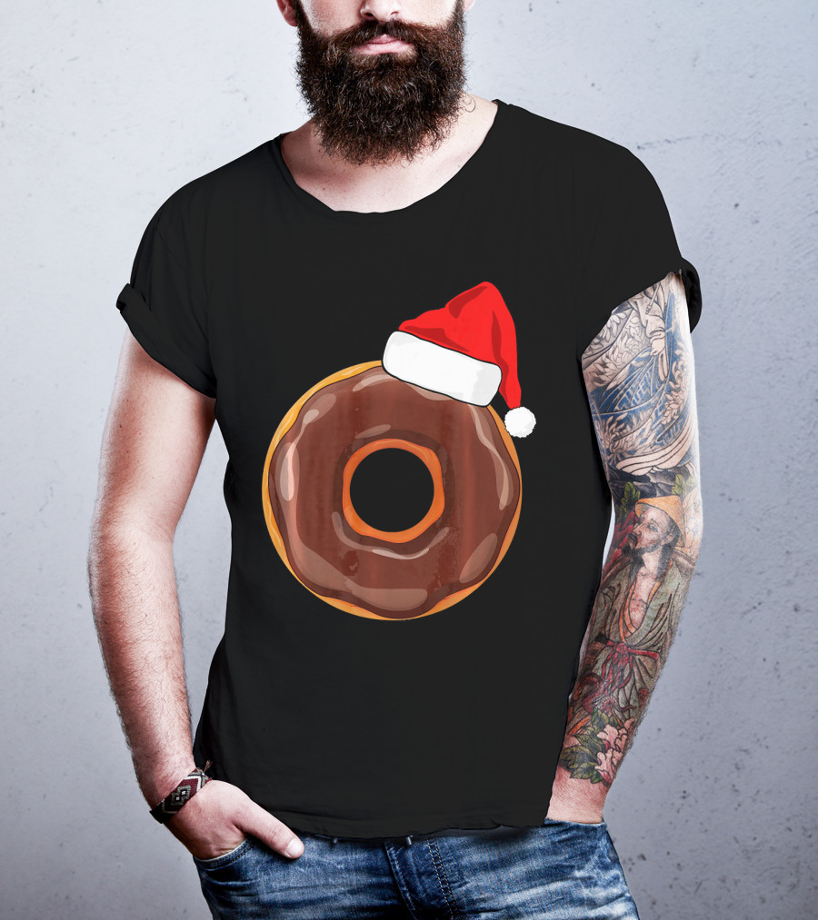 Chocolate Donut Santa Hat Matching Chris Christmas T-Shirt