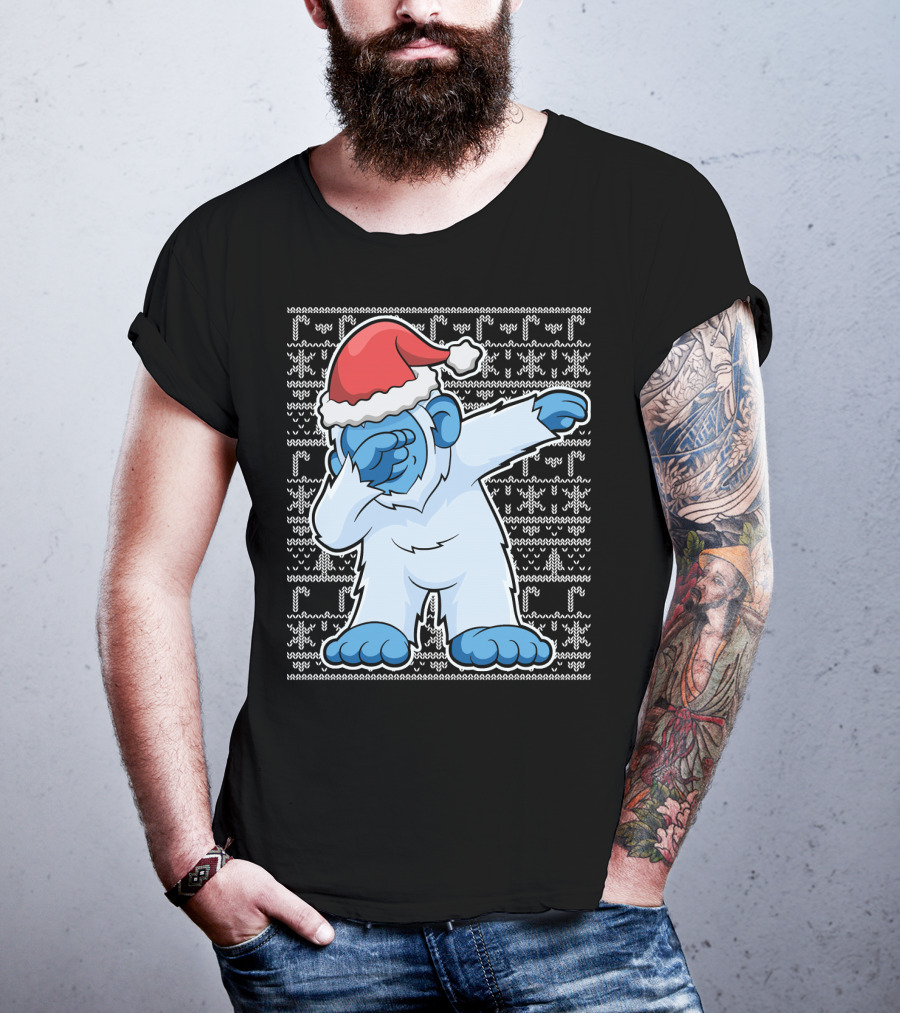 Christmas Abominable Snowman Bigfoot Dabbing Santa Hat T-Shirt