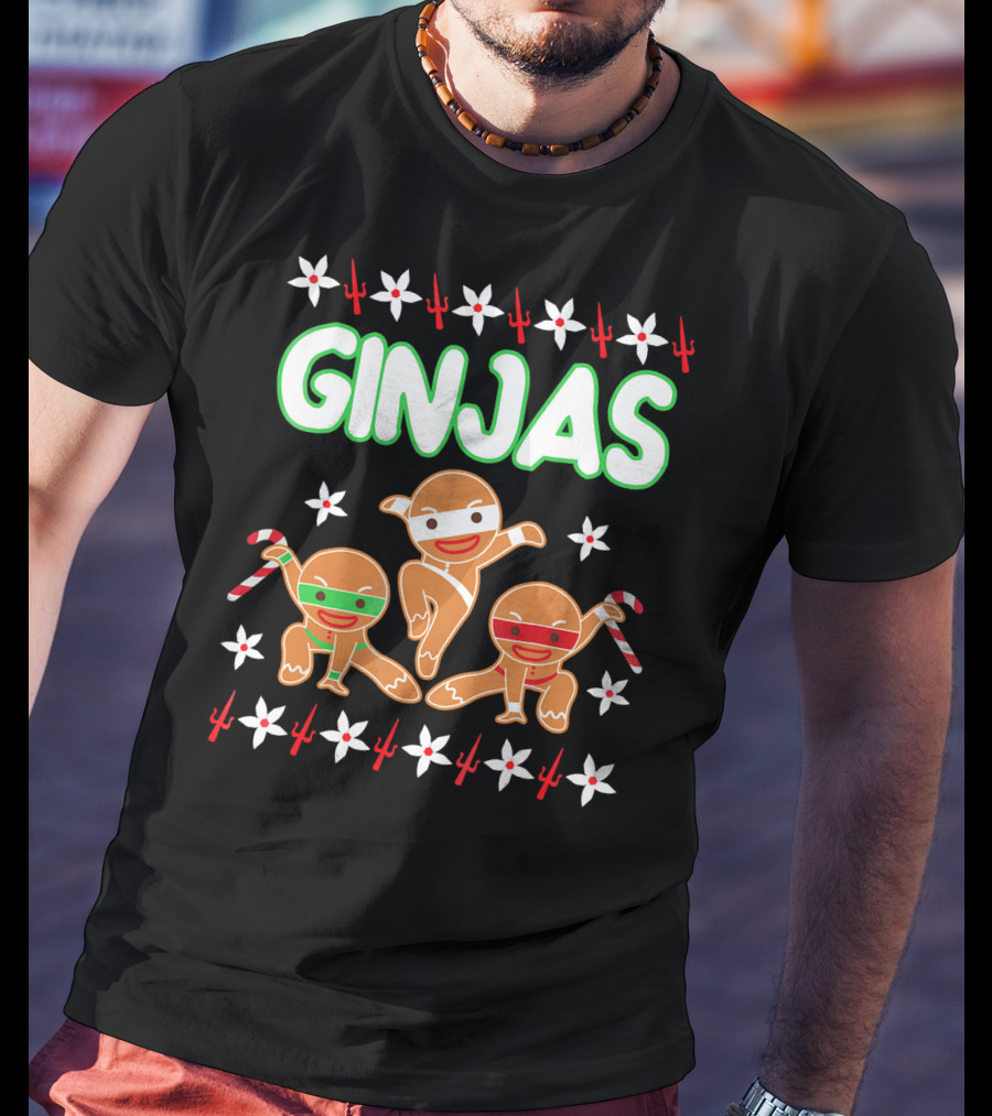 GINJAS Fighting Gingerbread Man Christmas T-Shirt