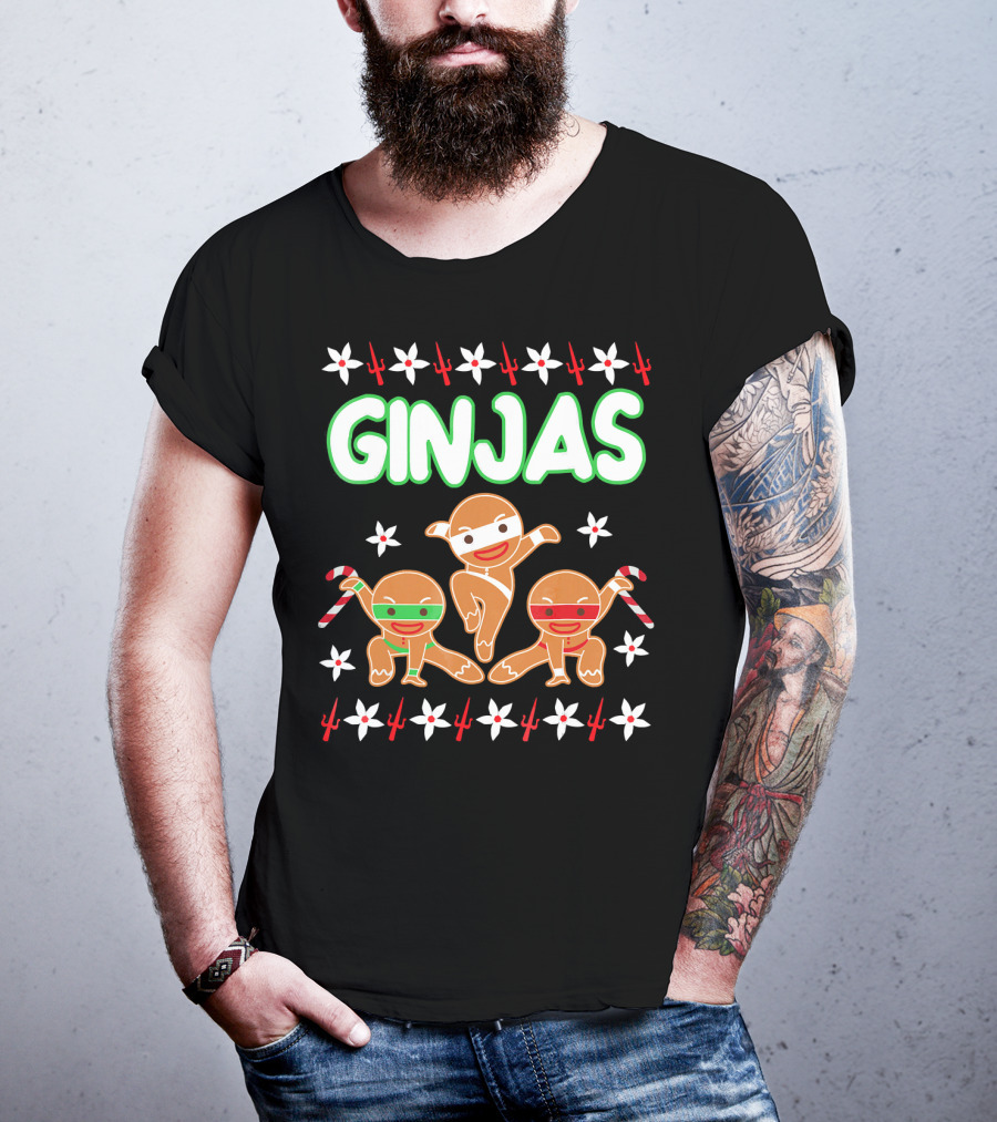 GINJAS Fighting Gingerbread Man Christmas T-Shirt
