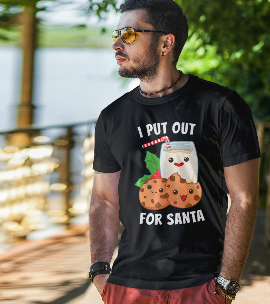I Put Out For Santa Christmas Cookie Milk Candy Cane Smiles T-Shirt