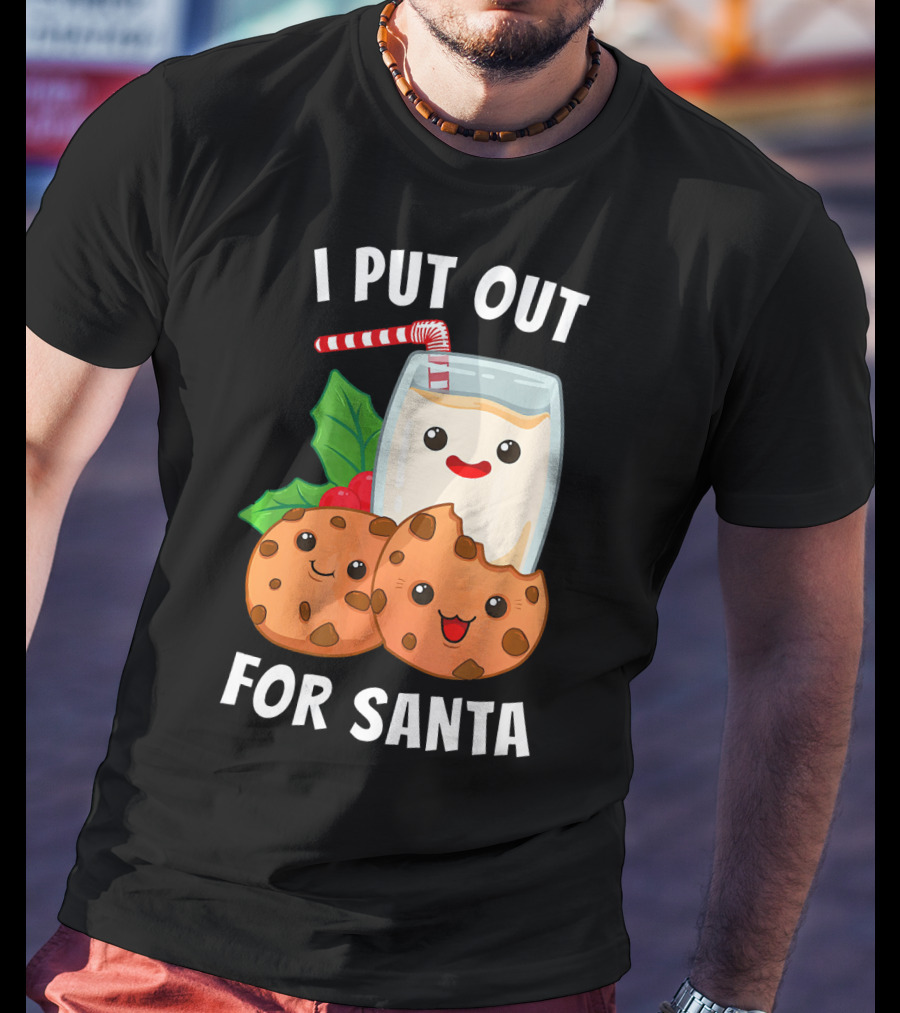 I Put Out For Santa Christmas Cookie Milk Candy Cane Smiles T-Shirt